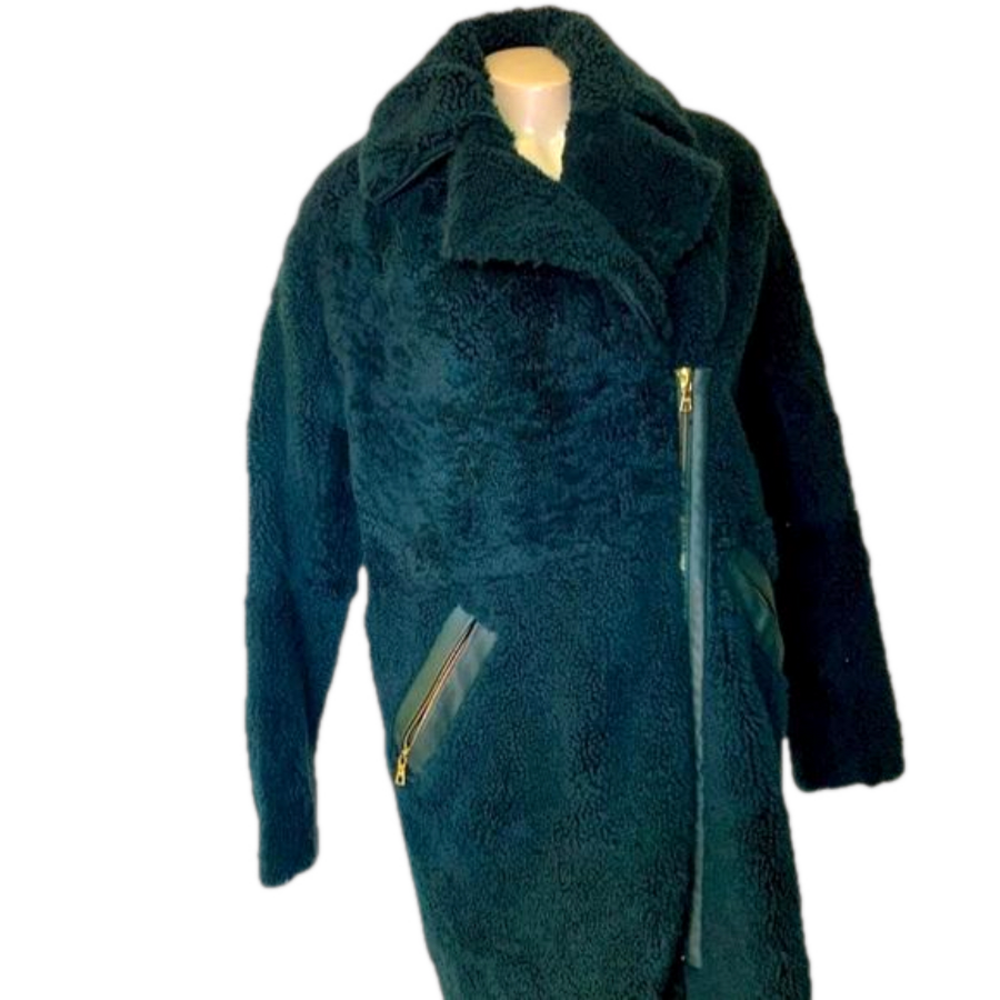 ADAM LIPPES  lamb shearling/ leather green / golden hardware coat Sz X…